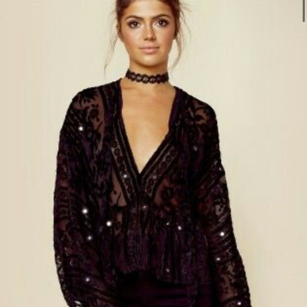 For Love And Lemons Black Graphic Oversized Blouse